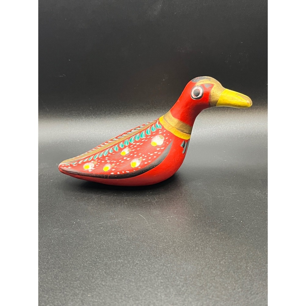 Mexican Folk Art Tonala Duck Figurine Hand Painted Bird Decor‎ 2.5" x 6" Mexico